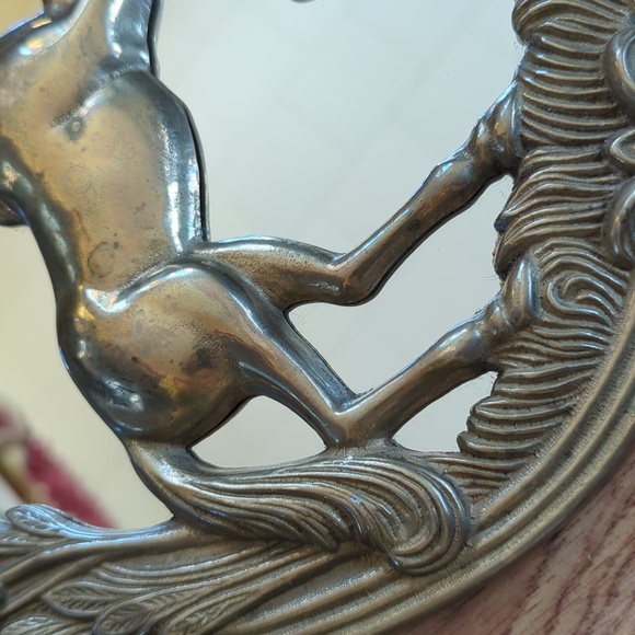 Vintage Solid Brass Unicorn Mirror - Picture 4 of 7